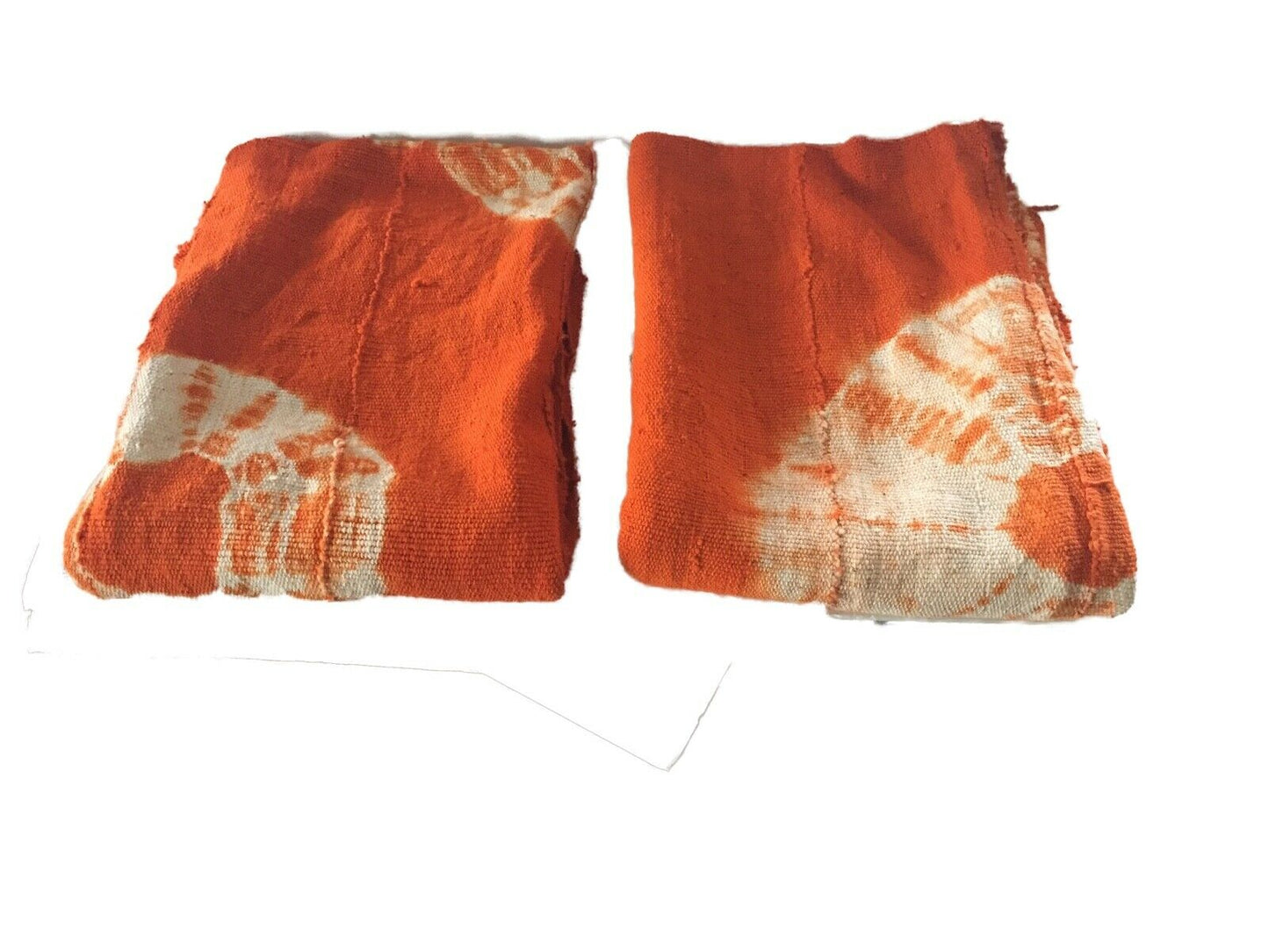 African Bogolan Textile Mud Cloth Orange & White 40" by 60" Set of two # 1974