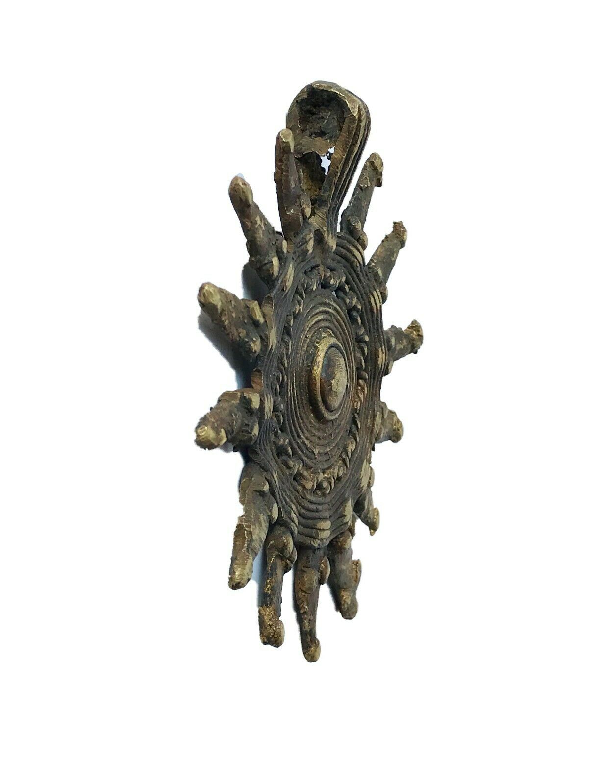 #417 large Gan Bronze Amulet Pendant 10 Serpent Heads Burkina Faso Africa 3.75" h