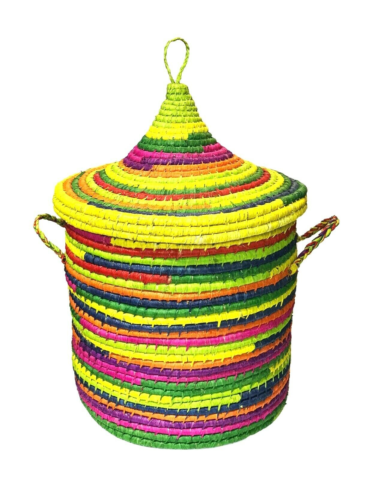 #399 Colorful Basket W/ Lid Senegal West Africa 21"h by 15" D