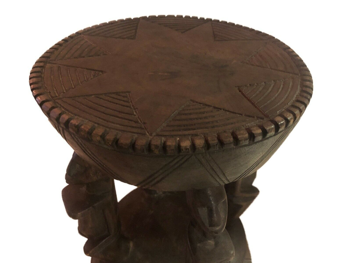 #650 African Dogon  Carved Wood Milk Stool Mali 11" H by 9" D