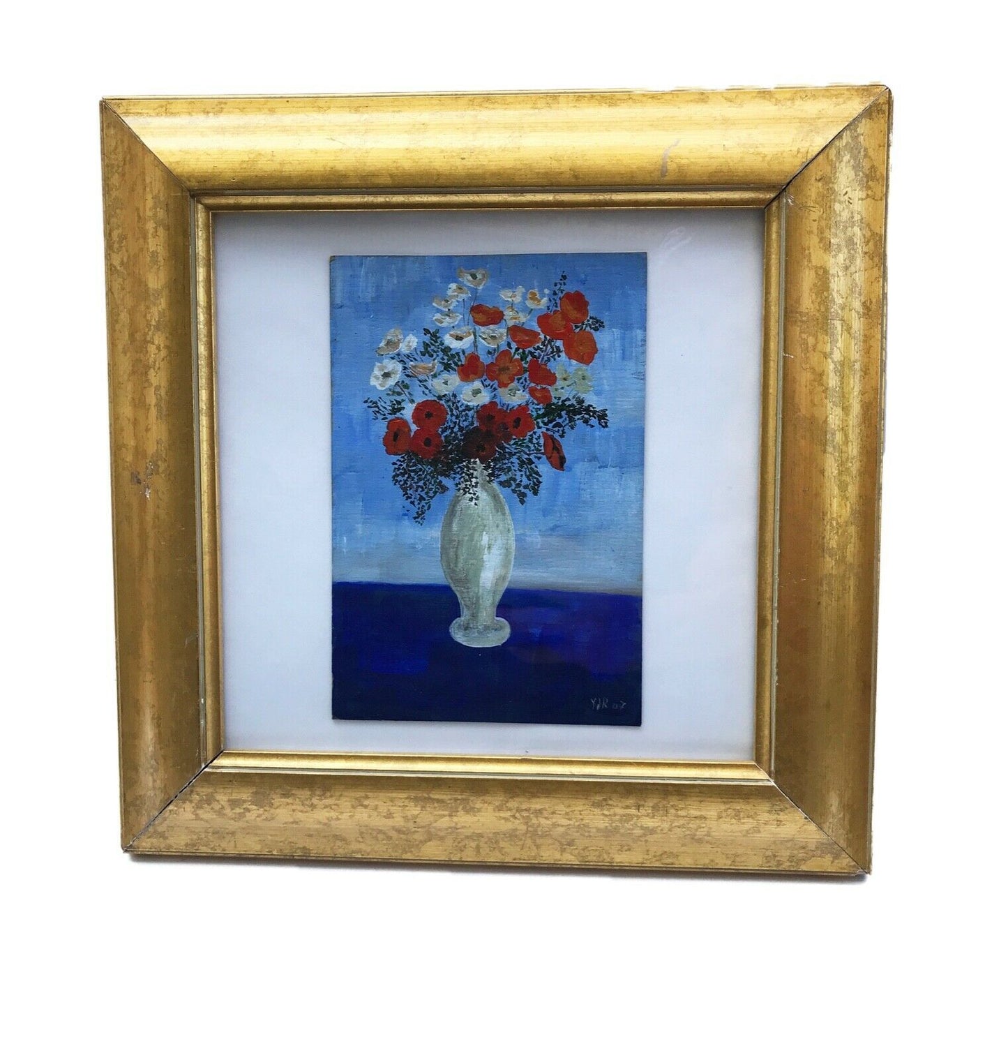 #163 Acrylic Still Life  on Paper Framed  12.75" by 12.75" By YJR
