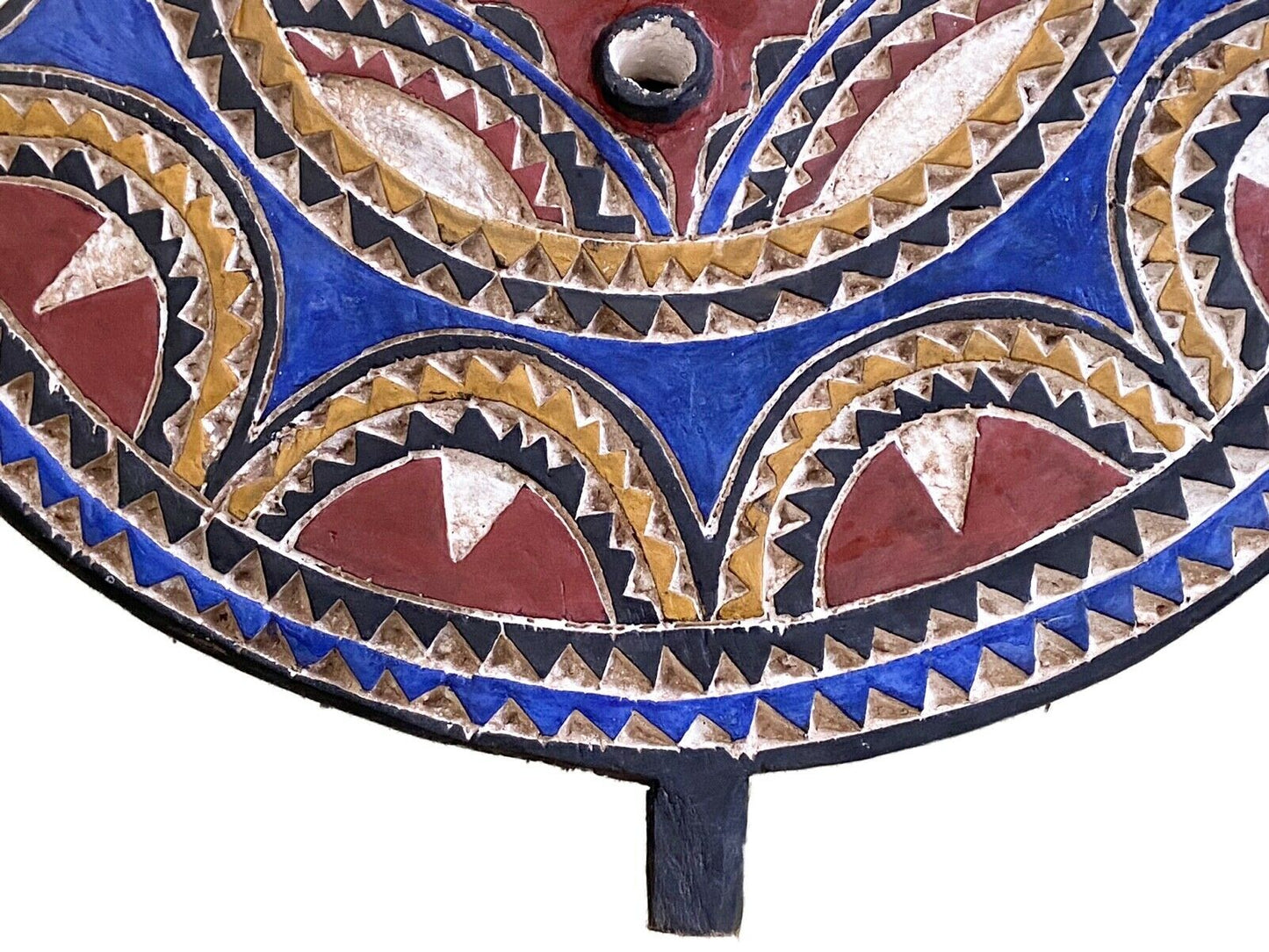#877 Lg Bwa Sun Mask Blue and Red Burkina Faso 28 Inch African Art