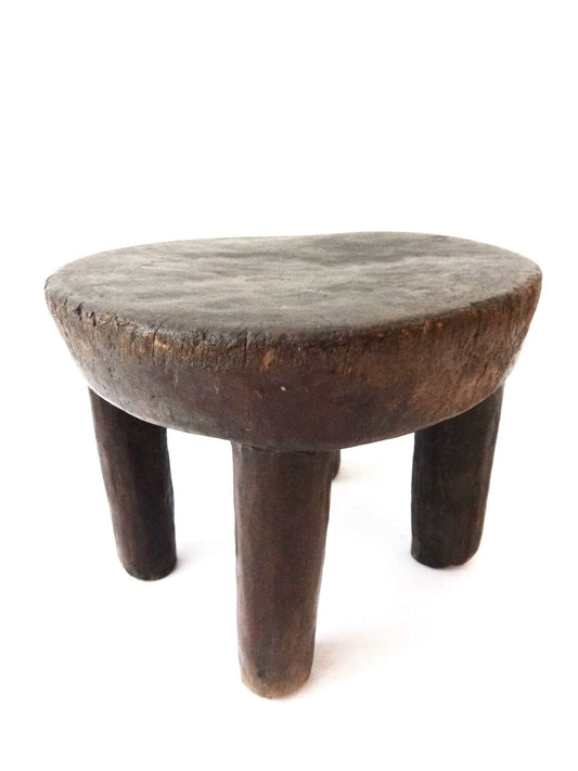 #1658 African Old Carved Wood Milk Stool Hehe Gogo People Tanzania 7.5" H by 10" D