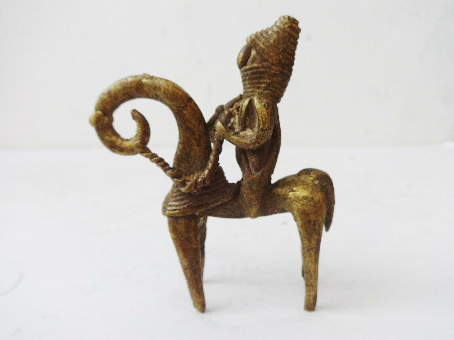 #992  African Dogon Bronze Horseman Cast Handmade Mali 3 3/4" W by 3 1/4" H