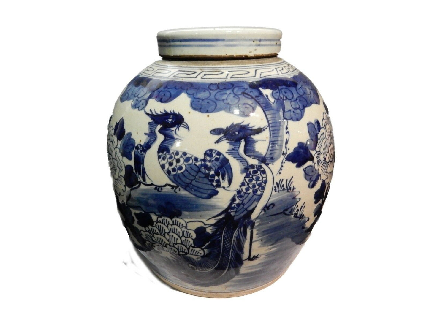 #439 Chinese LG B & W Phoenix Porcelain Ginger Jar 11.5"