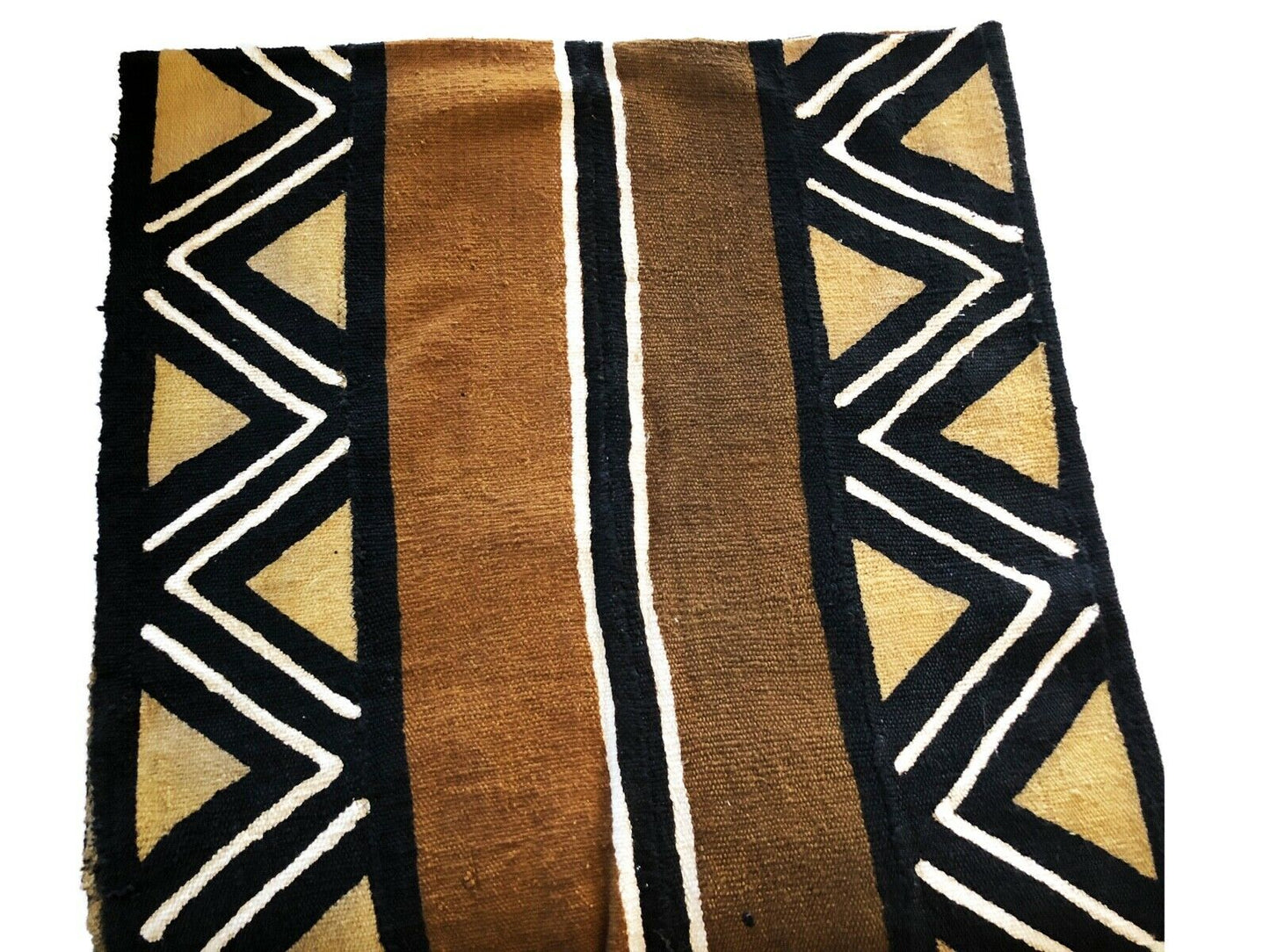 African Brown/Mustard/Black/White Mud Cloth/ Blanket Mali W/Glass Trade Beads # 269