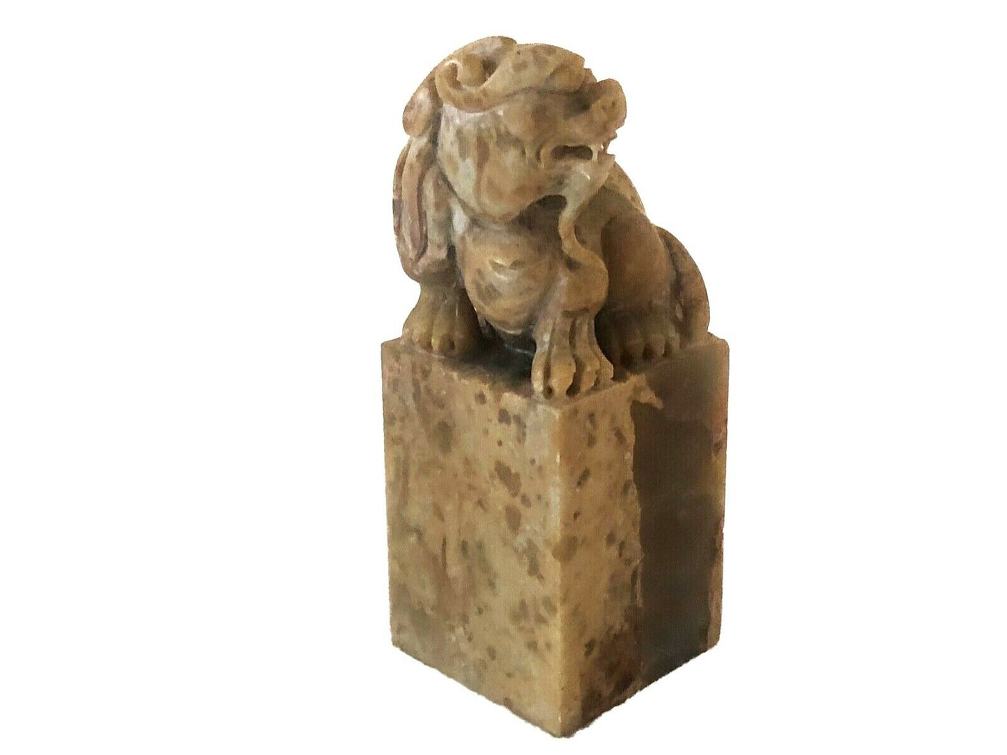 Superb Chinese Soap Stone Ink Stamp Seal W/ Foo/Fortune  Dog 3.5" H
