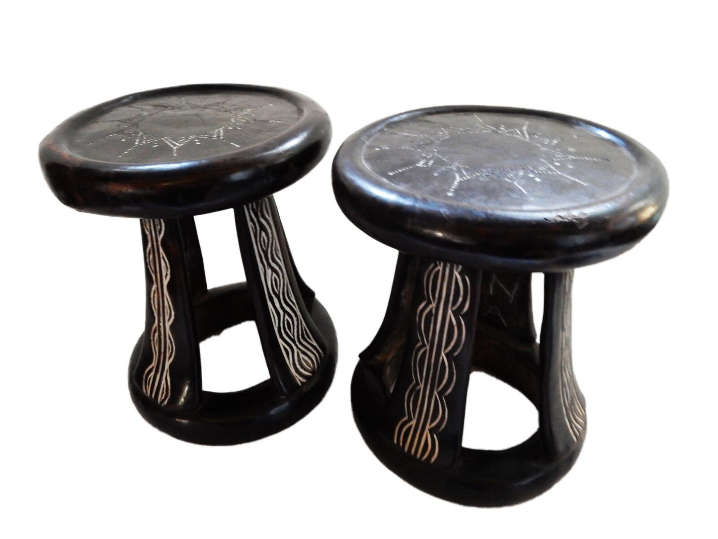 #ABSP11 African Bamelike stools Cameroon  Pair 11" h by 8" D