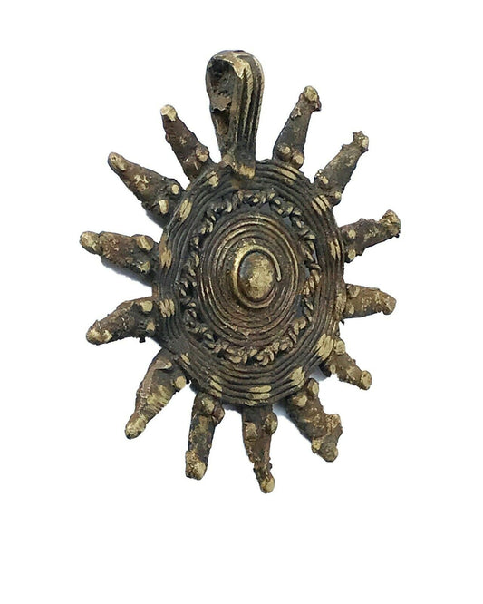 #417 large Gan Bronze Amulet Pendant 10 Serpent Heads Burkina Faso Africa 3.75" h