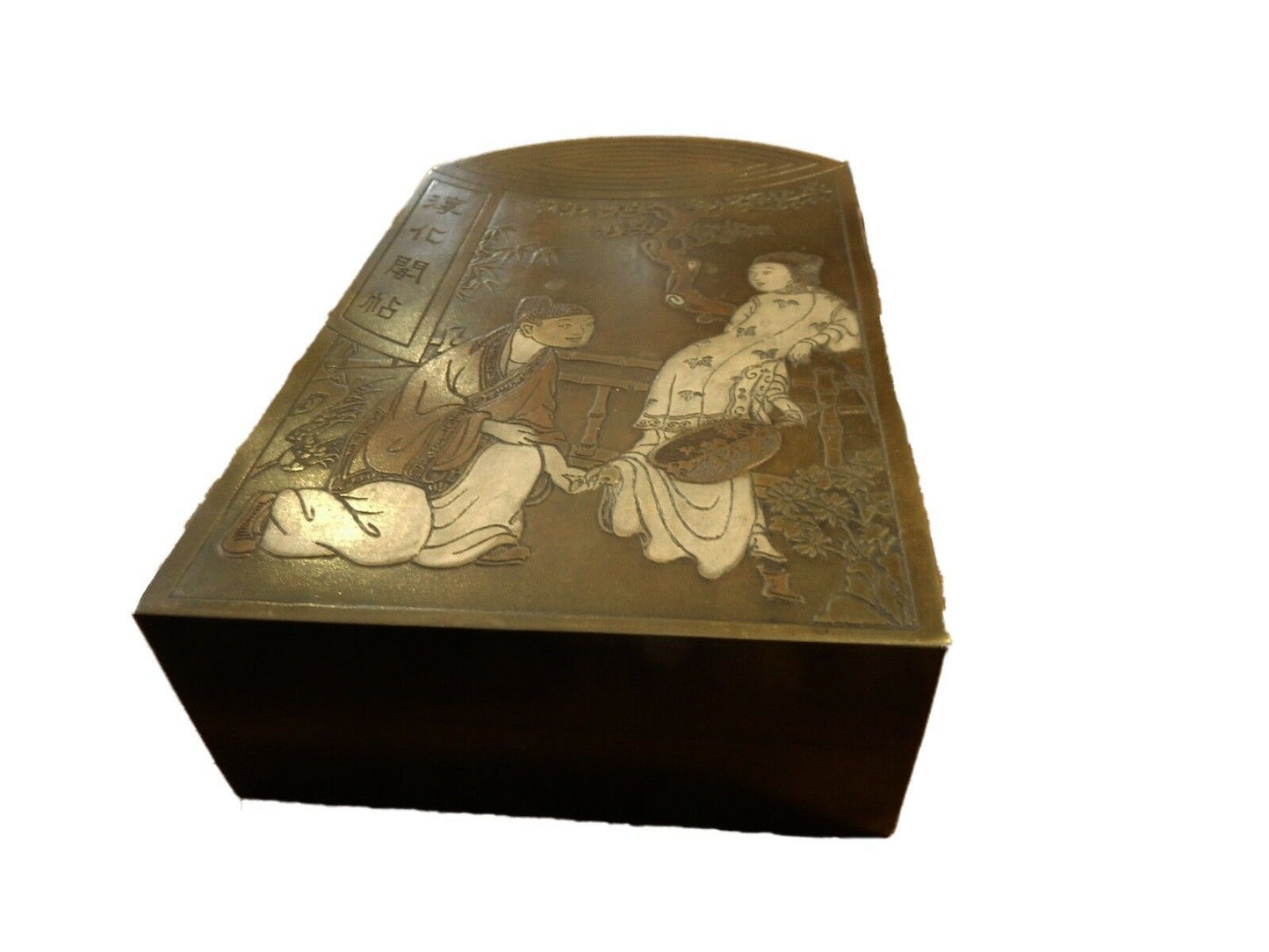 #1009 SUPERB CHINESE INK BRONZE BOX WIT FIGURES ...YOU  MUST SEE.....