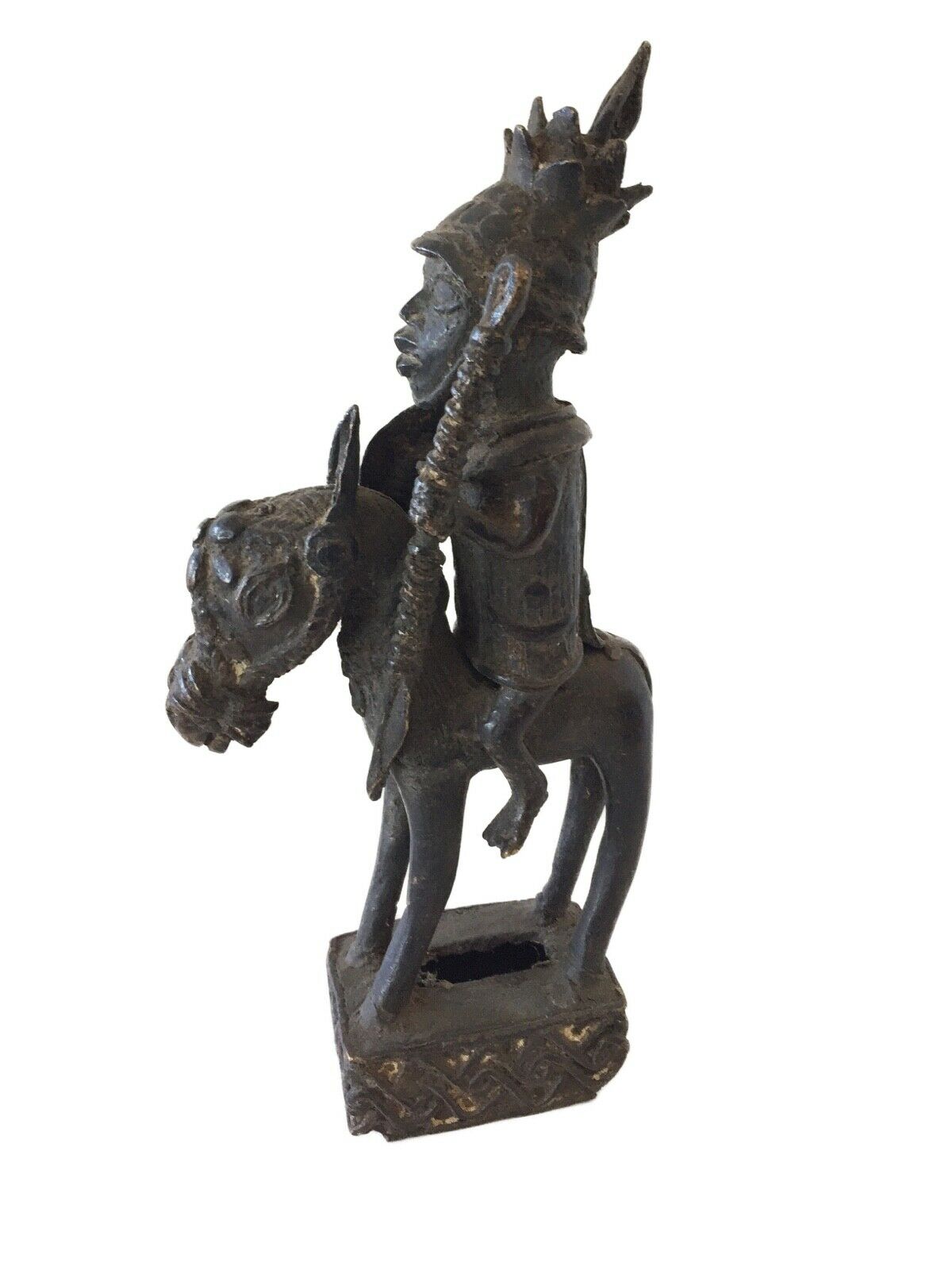 #2044 Old Benin  Bronze King warrior On Horse 9.25" H