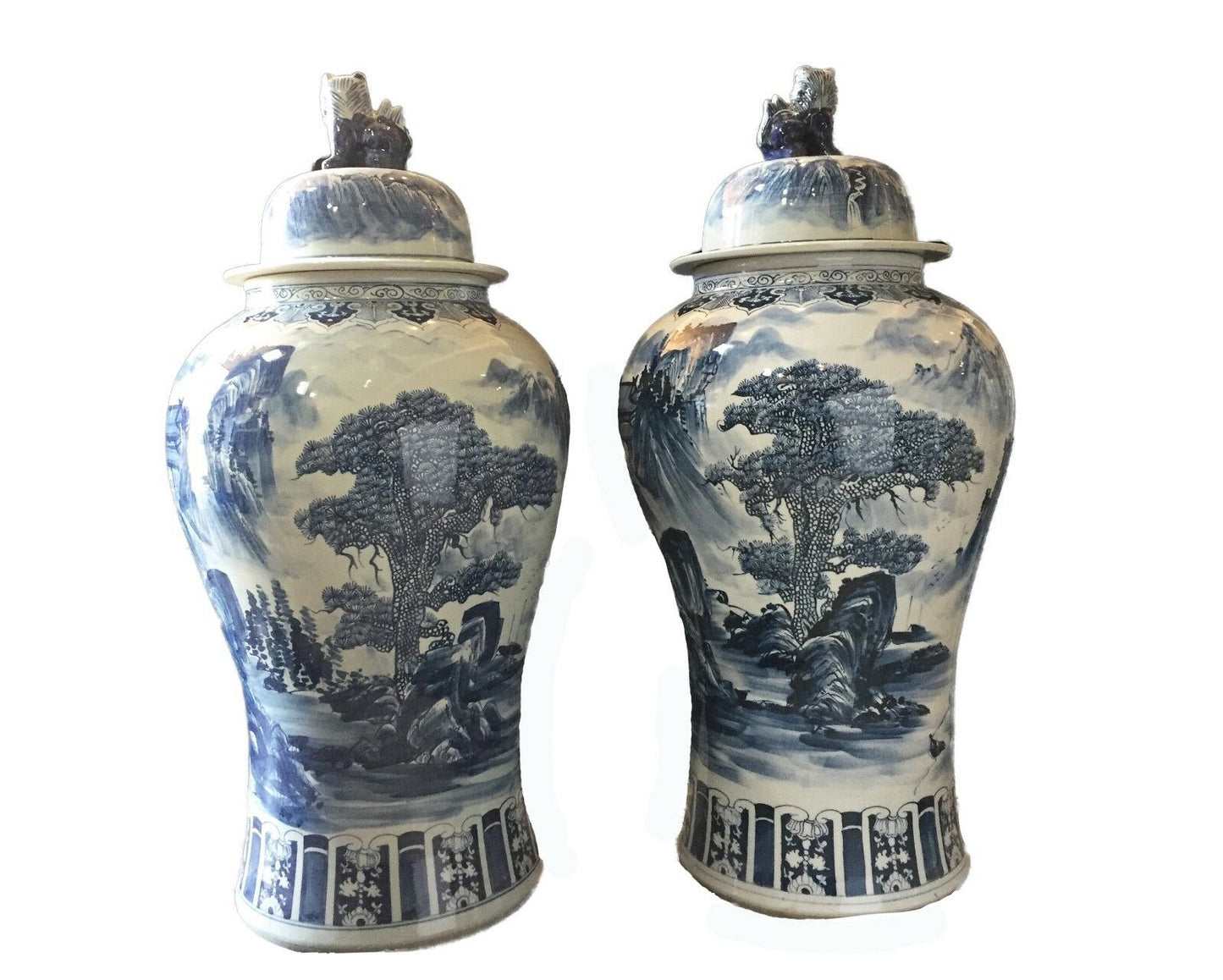 #917 Mansion Size Chinoiserie B & W Porcelain Ginger Jars - a Pair 47" H
