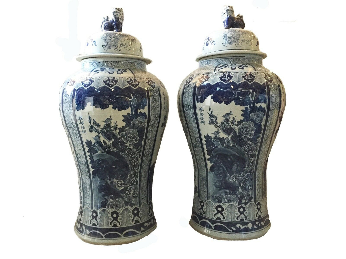#929 Mansion Size Chinoiserie B & W Porcelain Ginger Jars - a Pair 47" H