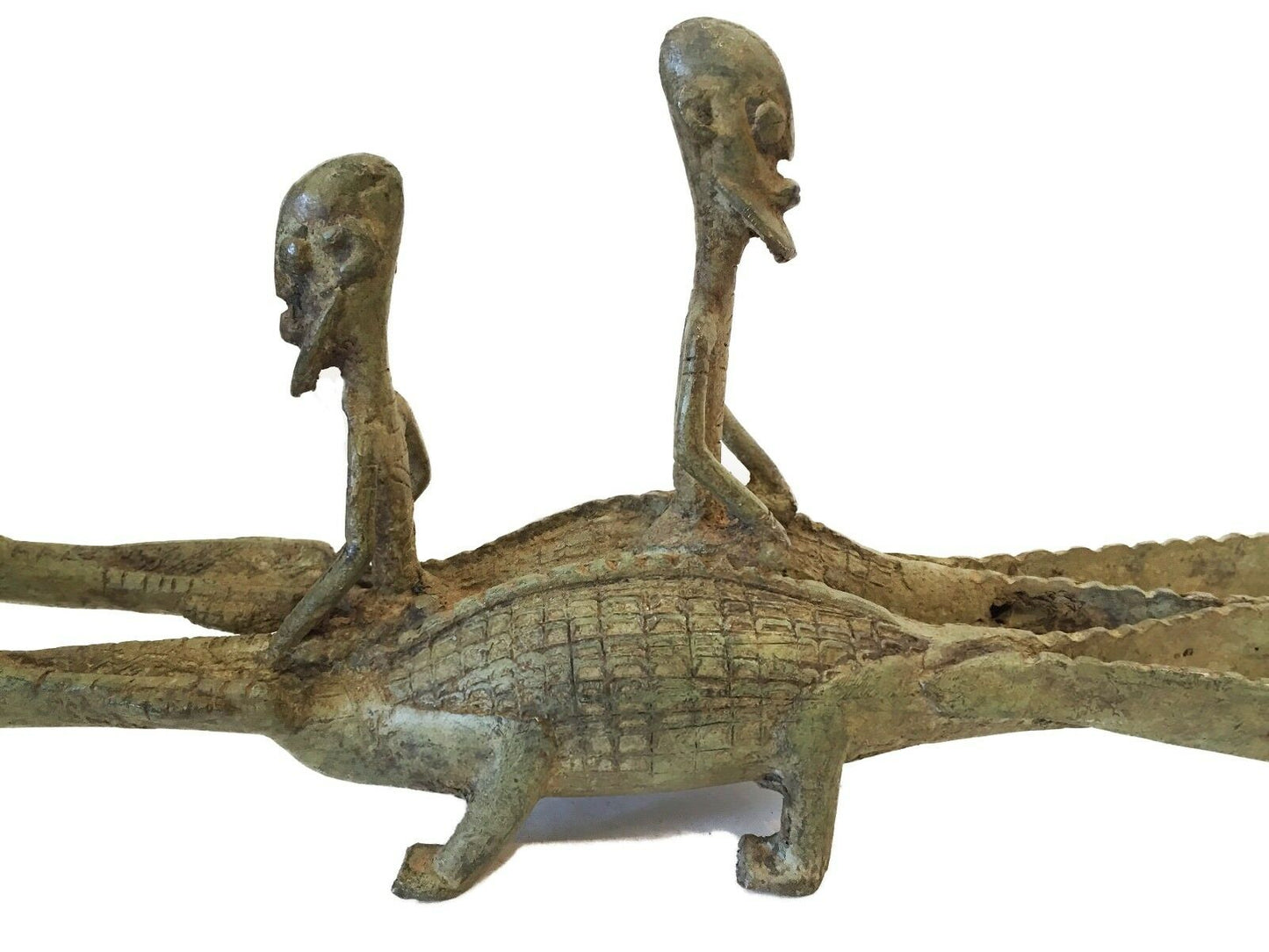 #739  Dogan Bronze   Figures Riding a crocodiles  , Mali.15 " W