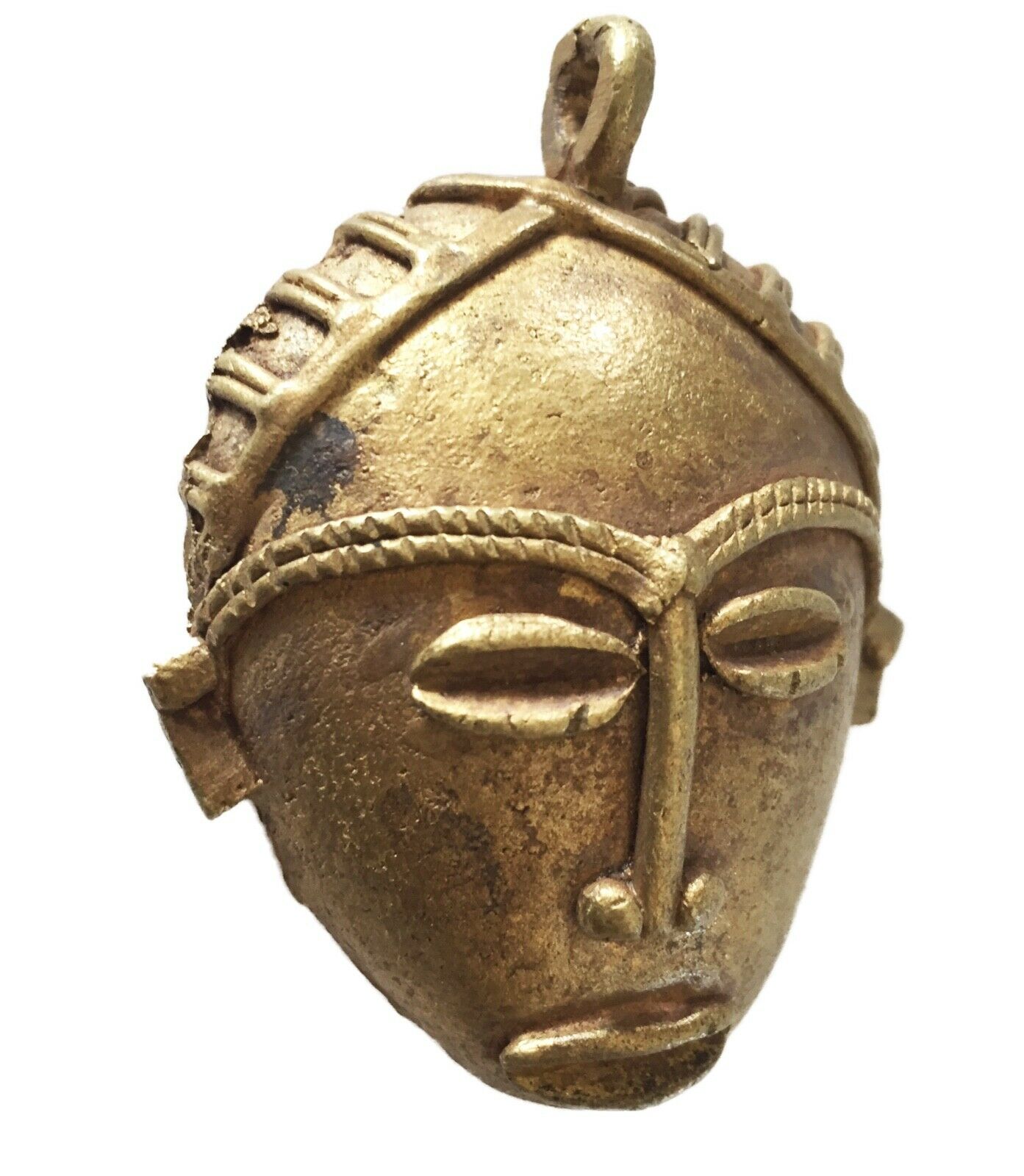 #1900 African Baule Gold Weight Passport/Pendant Bronze Mask 2.75" h