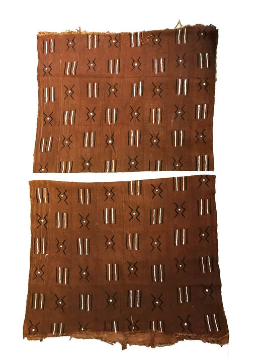 African Chocolate & Ivory Mud Cloth Textile Mali  60" by 40" Set of 2 # 127