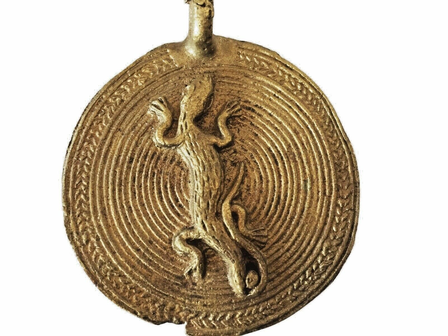 #1890 African Bronze Baule Amulet /Gold Weight/Pendant w/ Lizard   S/2   2.5" h