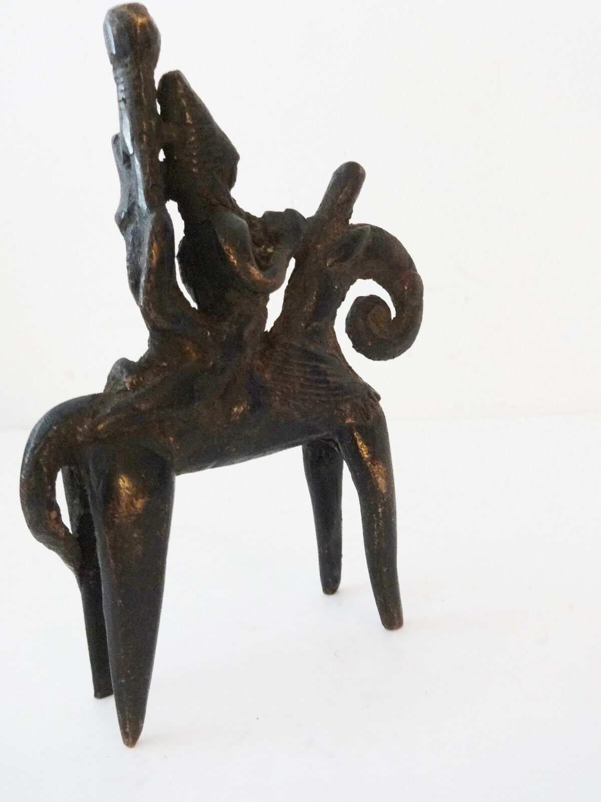 #H50 African Dogon Bronze Horseman Cast Handmade Mali 4" W by 5" H