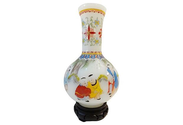 #1633 Signed Chinese Peking Glass Enamel Vase