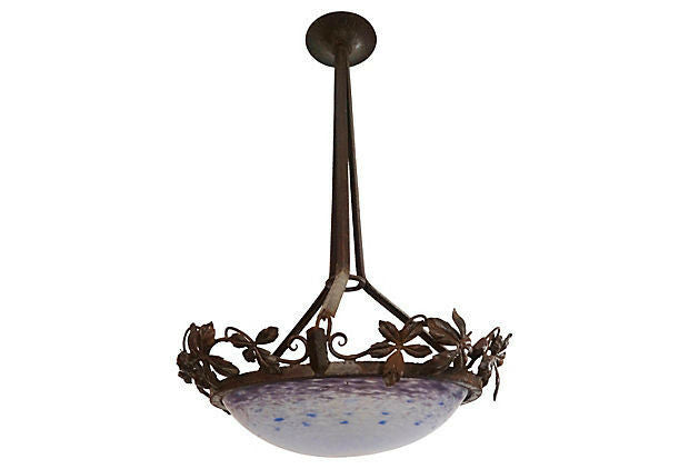 #1647 Superb Antique Art Deco Bauer French Ceiling Lamp