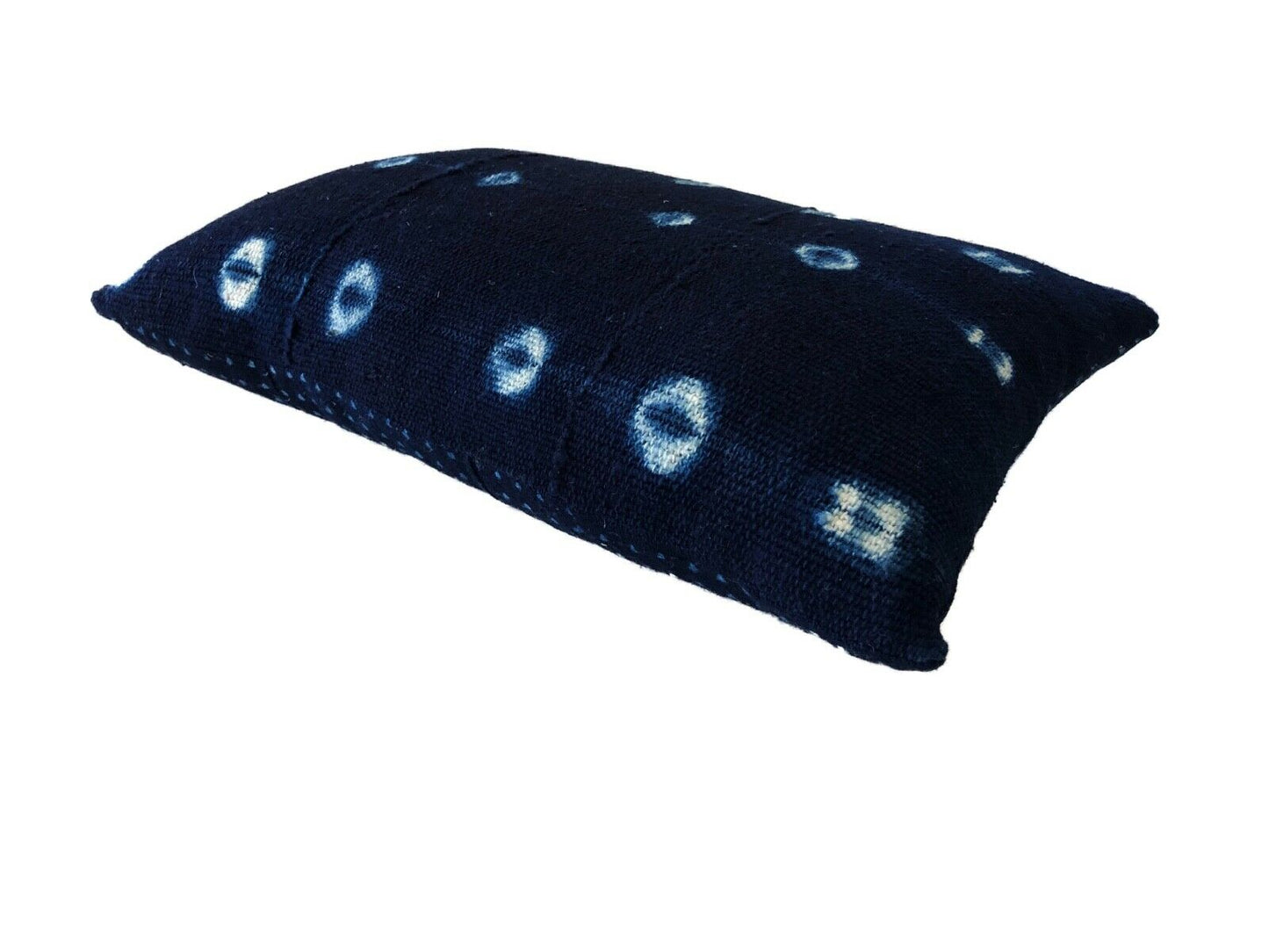#2166a African Custom Made Indigo  cloth Lumbar Pillow 15.5" w by 4" h