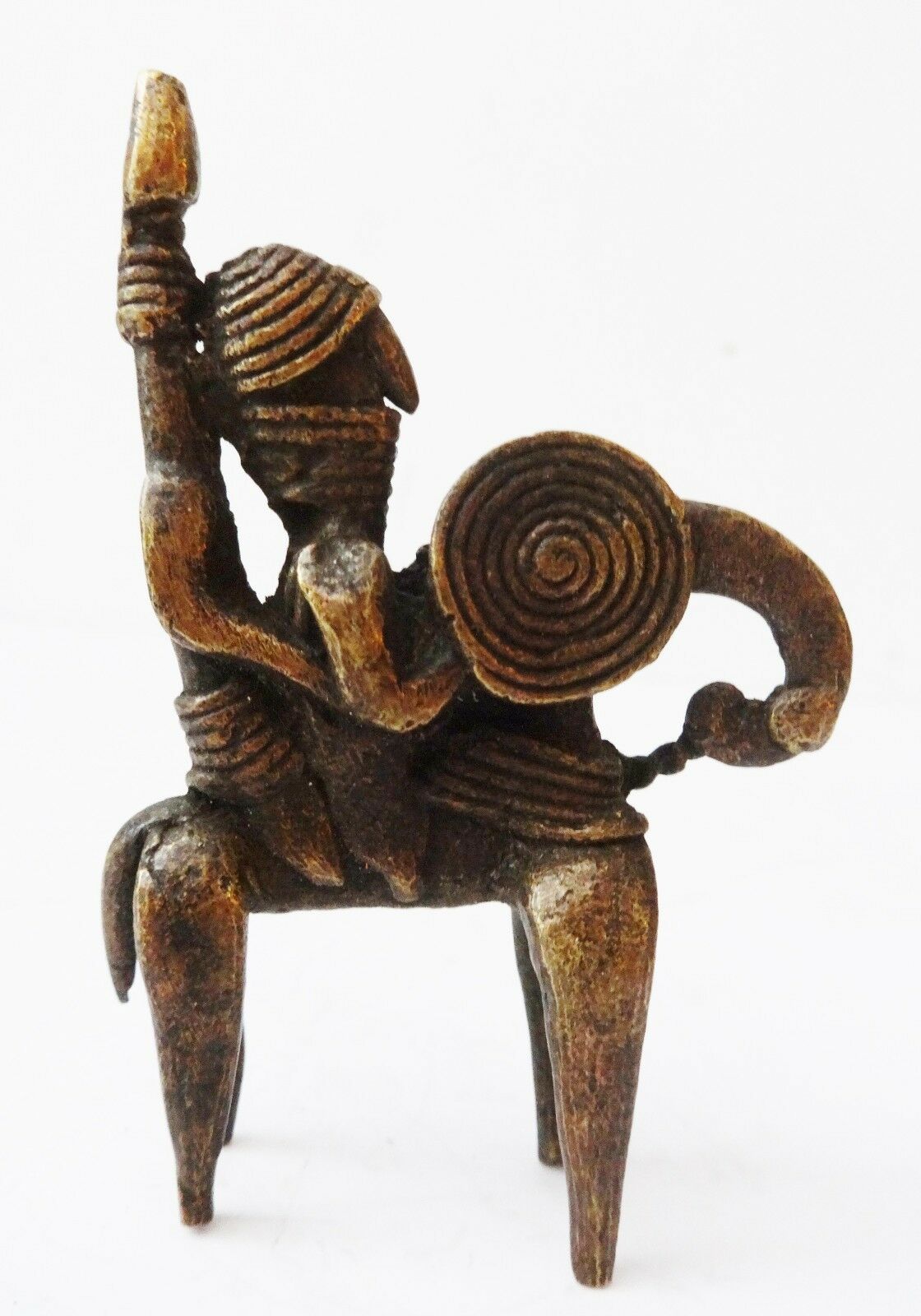 #990 Superb African Dogon Bronze Horseman Cast Handmade Mali 2.5" W by 3.5" H