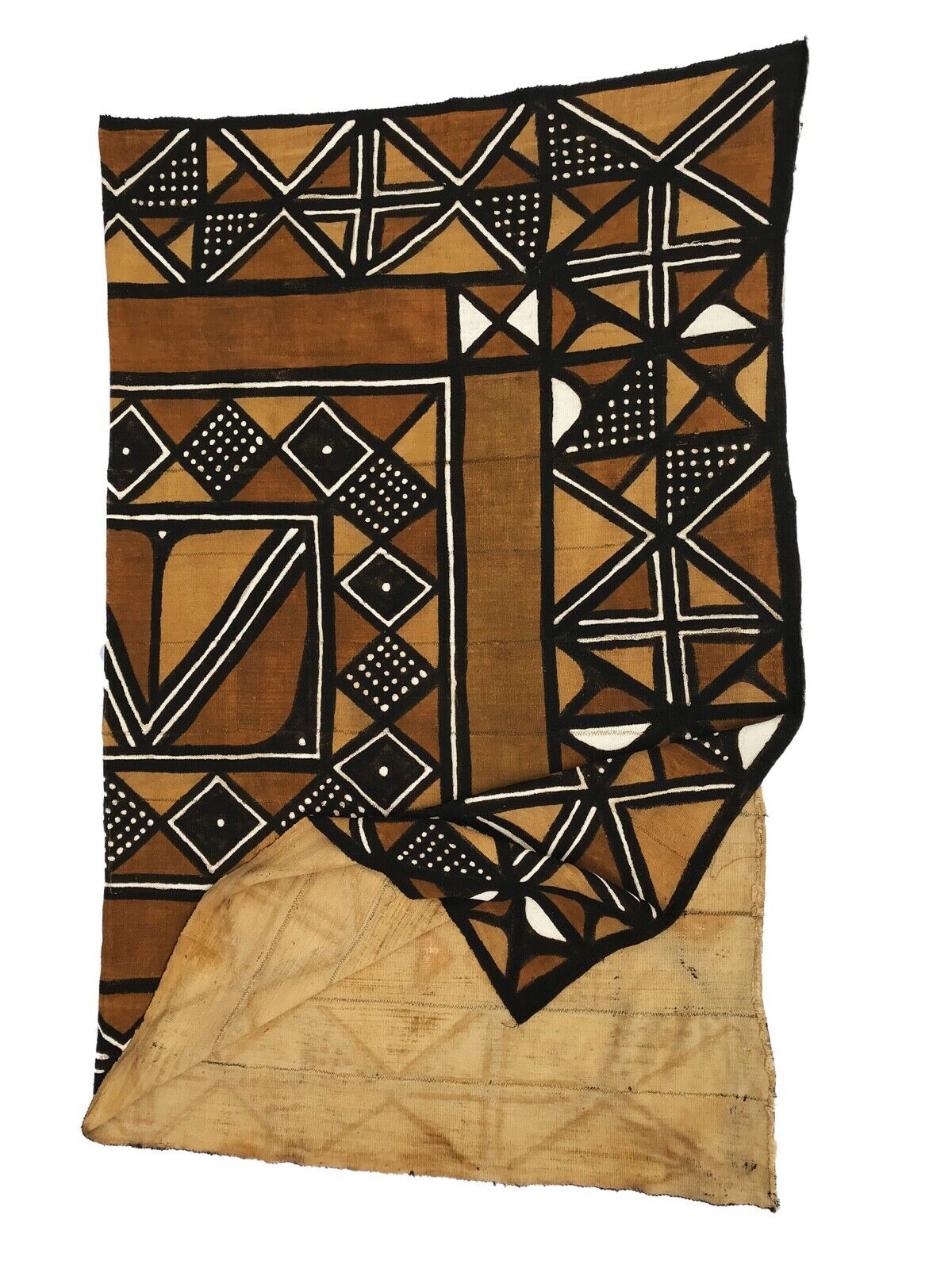 African LG Brown/Mustard/Black/White Mud Cloth/ Blanket  Mali 62" by 90" # 107