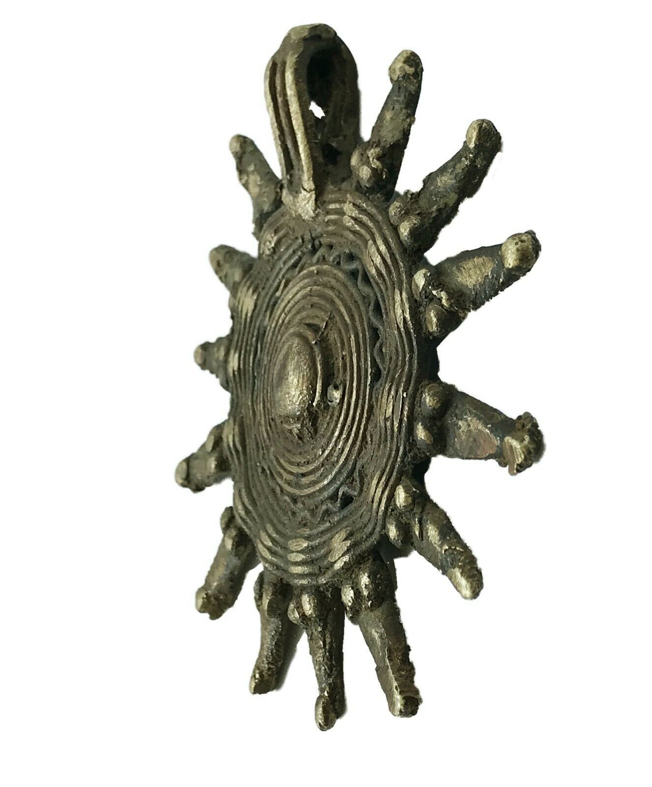 #410 large Gan Bronze Amulet Pendant 10 Serpent Heads Burkina Faso Africa 3.5" h