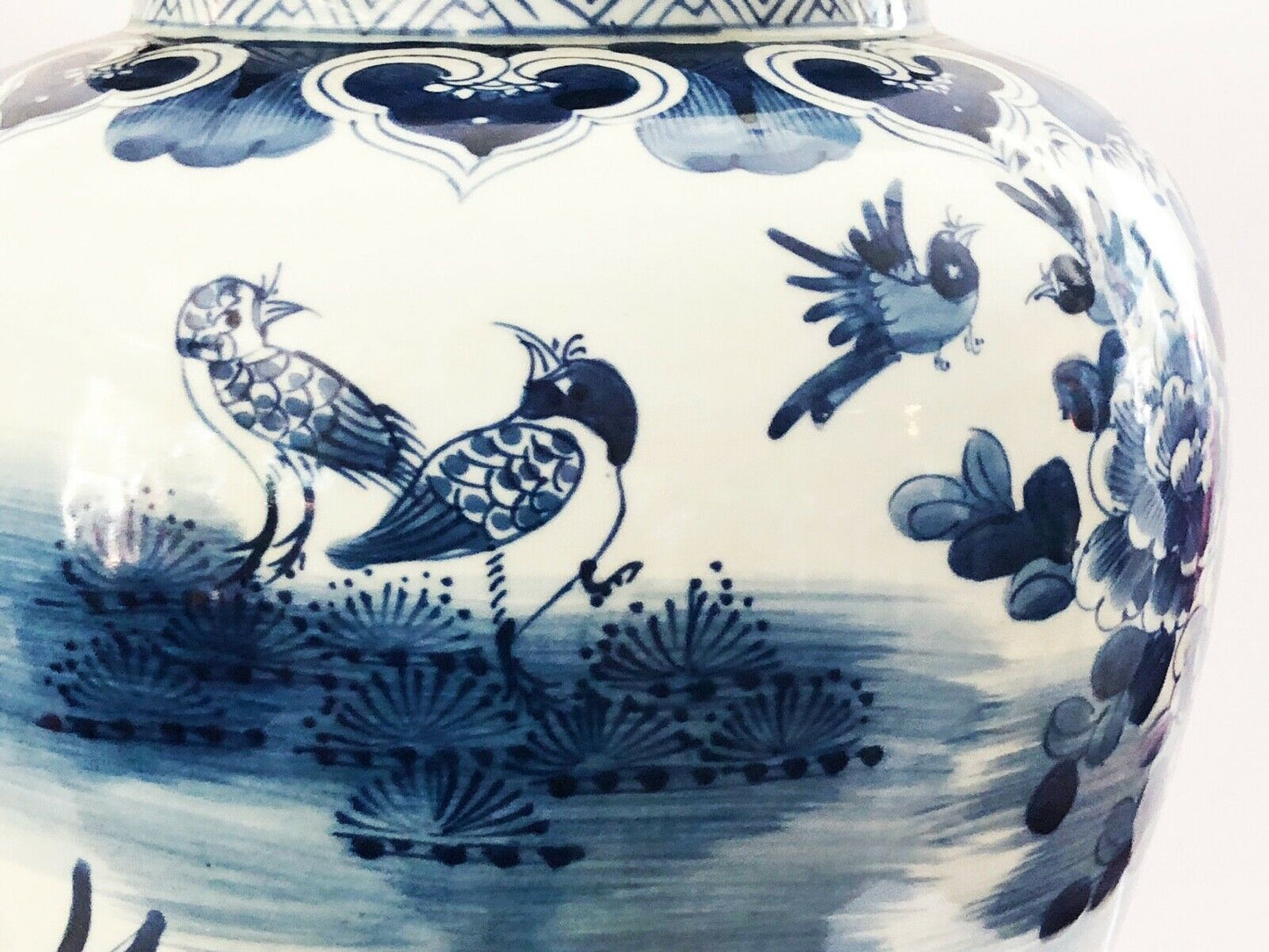 #281 Lg Chinoiserie Blue & White Porcelain Ginger Jars, 19" H