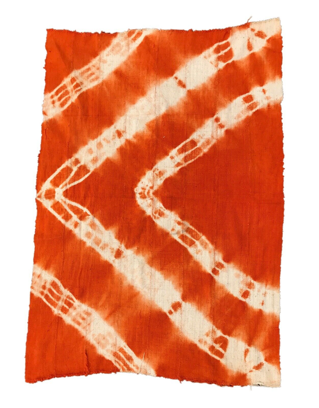 African Bogolan Textile Mud Cloth Orange & White 44" by 60"  # 29