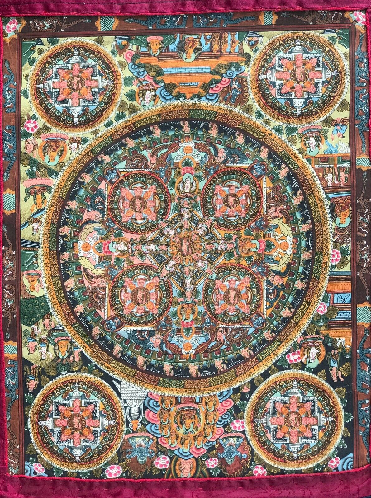 1900's Museum Piece Tibet Sino Tibetan Hand Painted Buddhist Thangka 31" H # 366