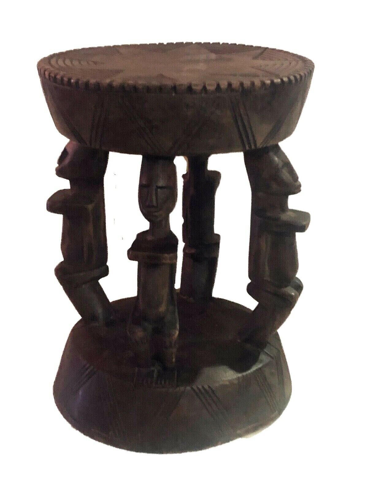#652 African Dogon  Carved Wood Milk Stool Mali 12" H by 9.25" D