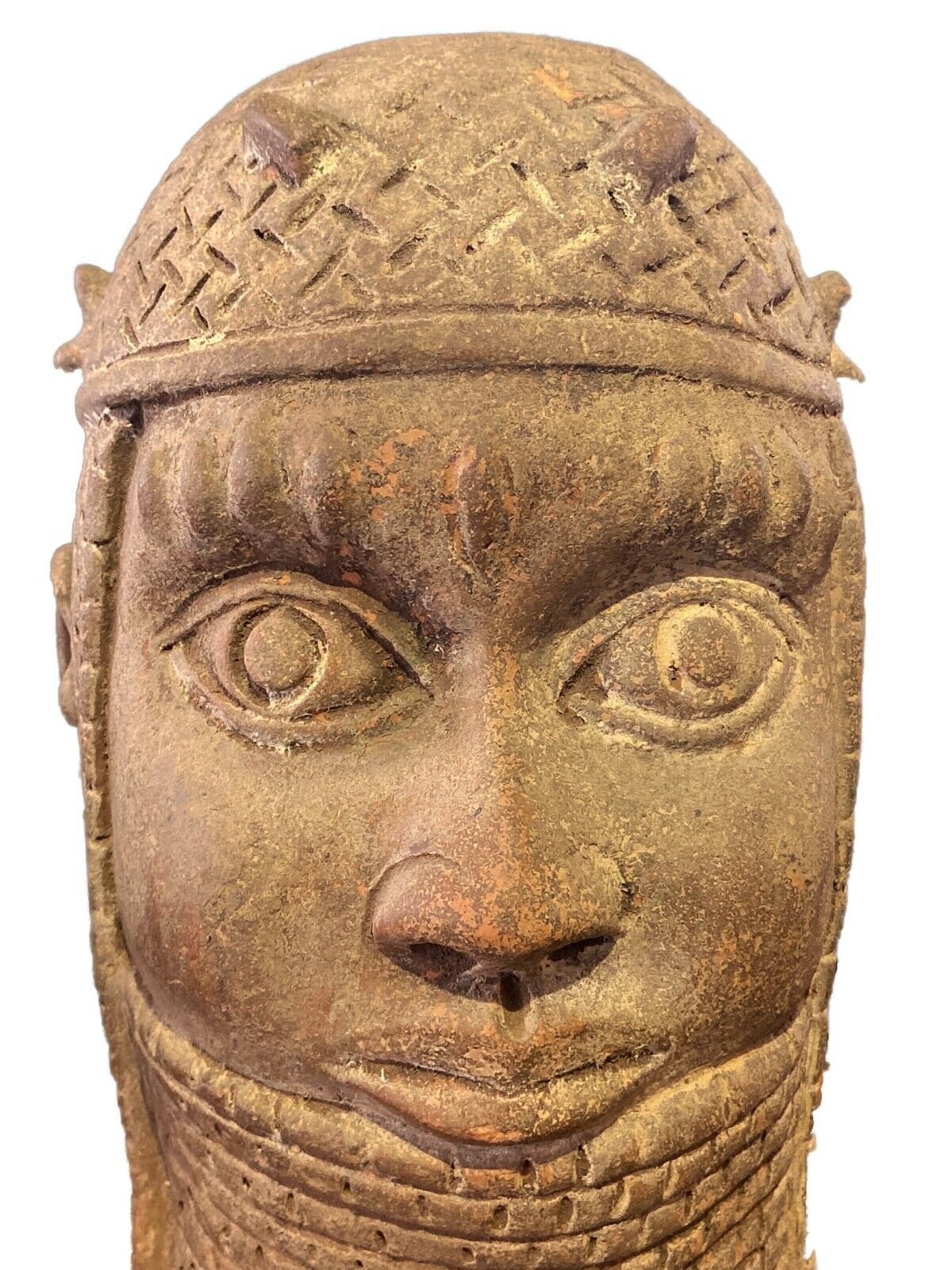 #708 Superb Large Ife Clay / Terracotta Oba Head Edo People Nigeria African 13" H