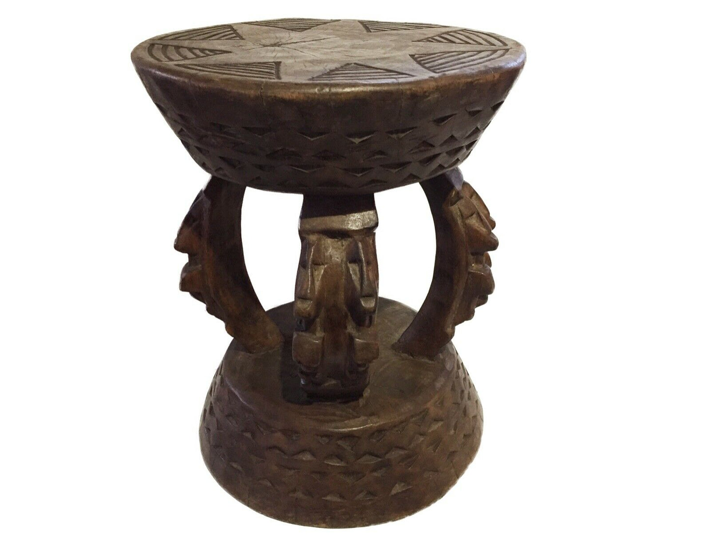 #610 African Dogon  Carved Wood Milk Stool Mali 12" H