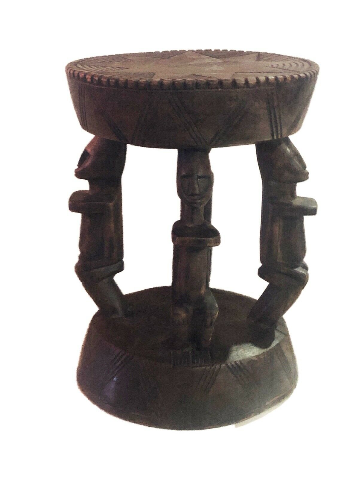 #652 African Dogon  Carved Wood Milk Stool Mali 12" H by 9.25" D