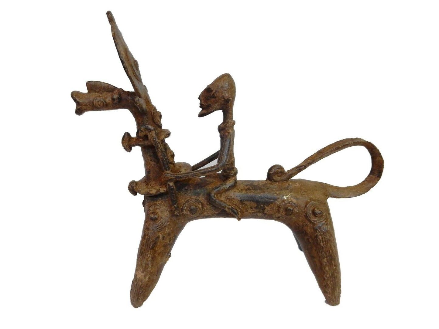 #HOR119  Superb African Dogon Bronze Horseman  11" H by 11.5"W