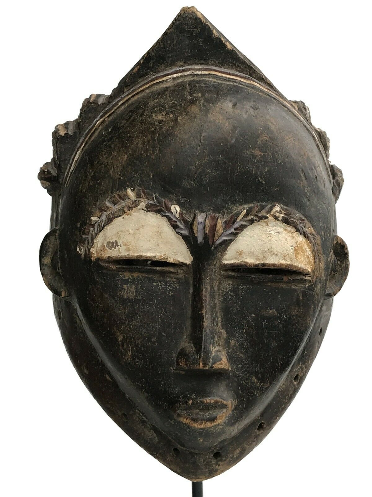 #534 Baule Portrait Hemet Mask Mblo/Kpan  Cote d'Ivoire Africa On Custom Stand 20" H