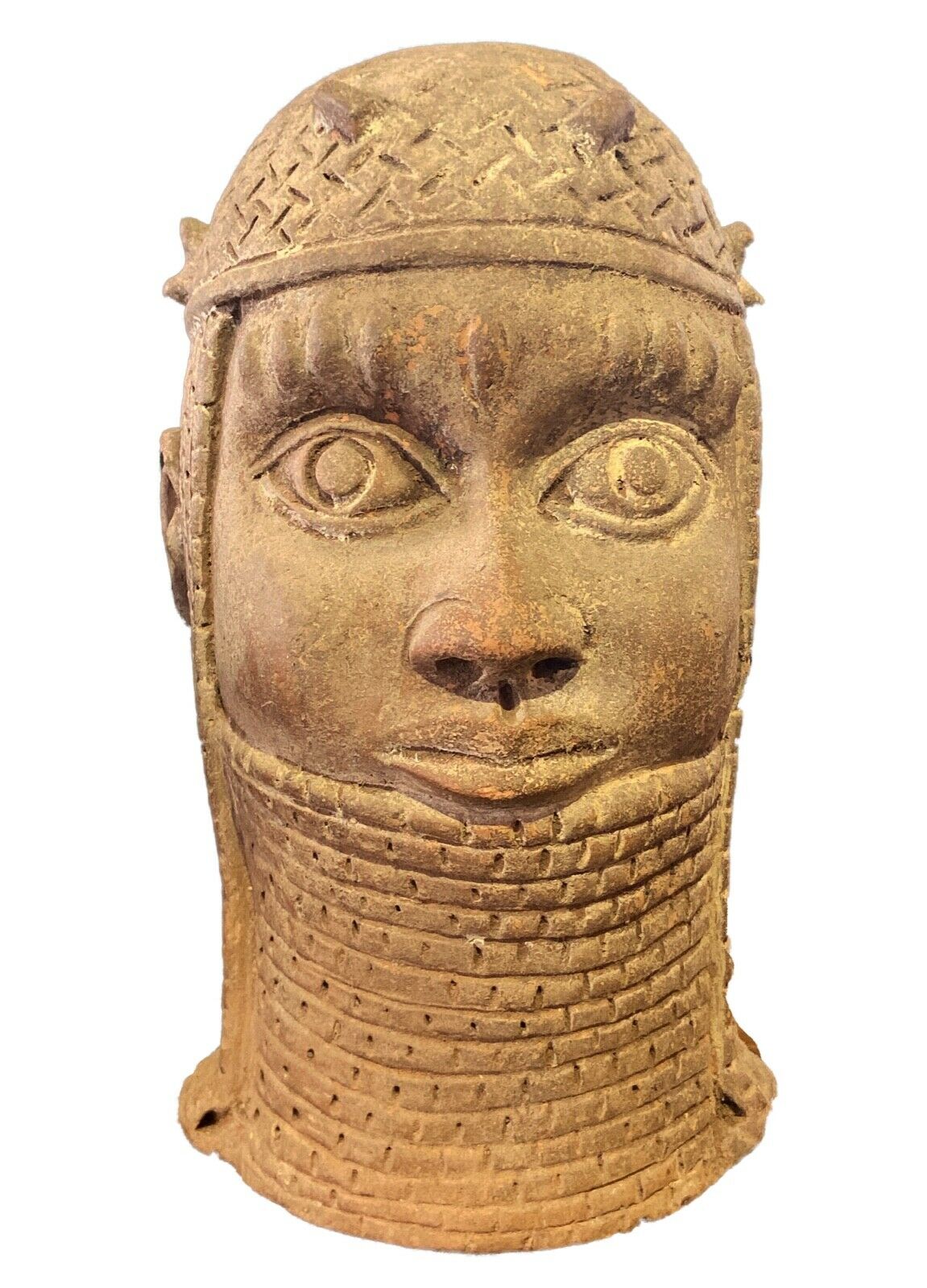#708 Superb Large Ife Clay / Terracotta Oba Head Edo People Nigeria African 13" H