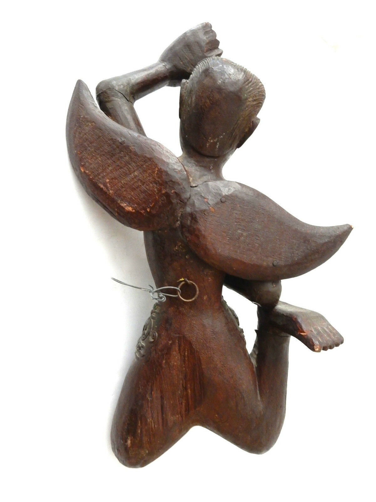 #2007 LG 19th Antique Carved Wood Thai Angel /Putt i/ Figure 22" H
