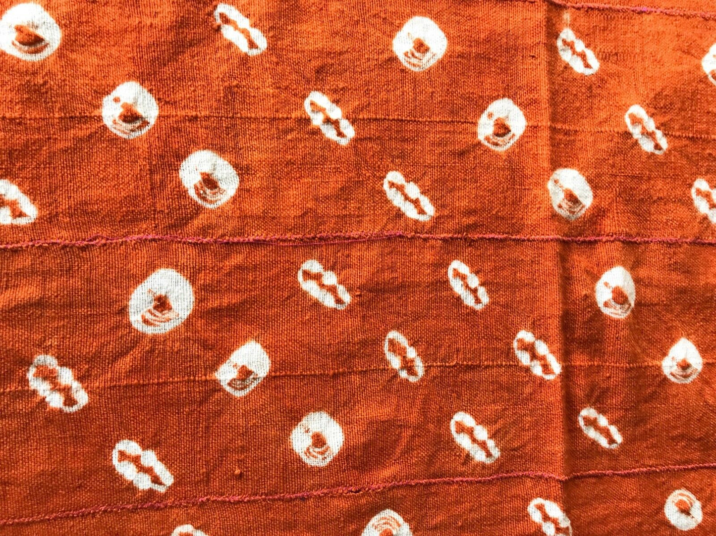 African Bogolan Textile Mud Cloth Orange & White  # 1476