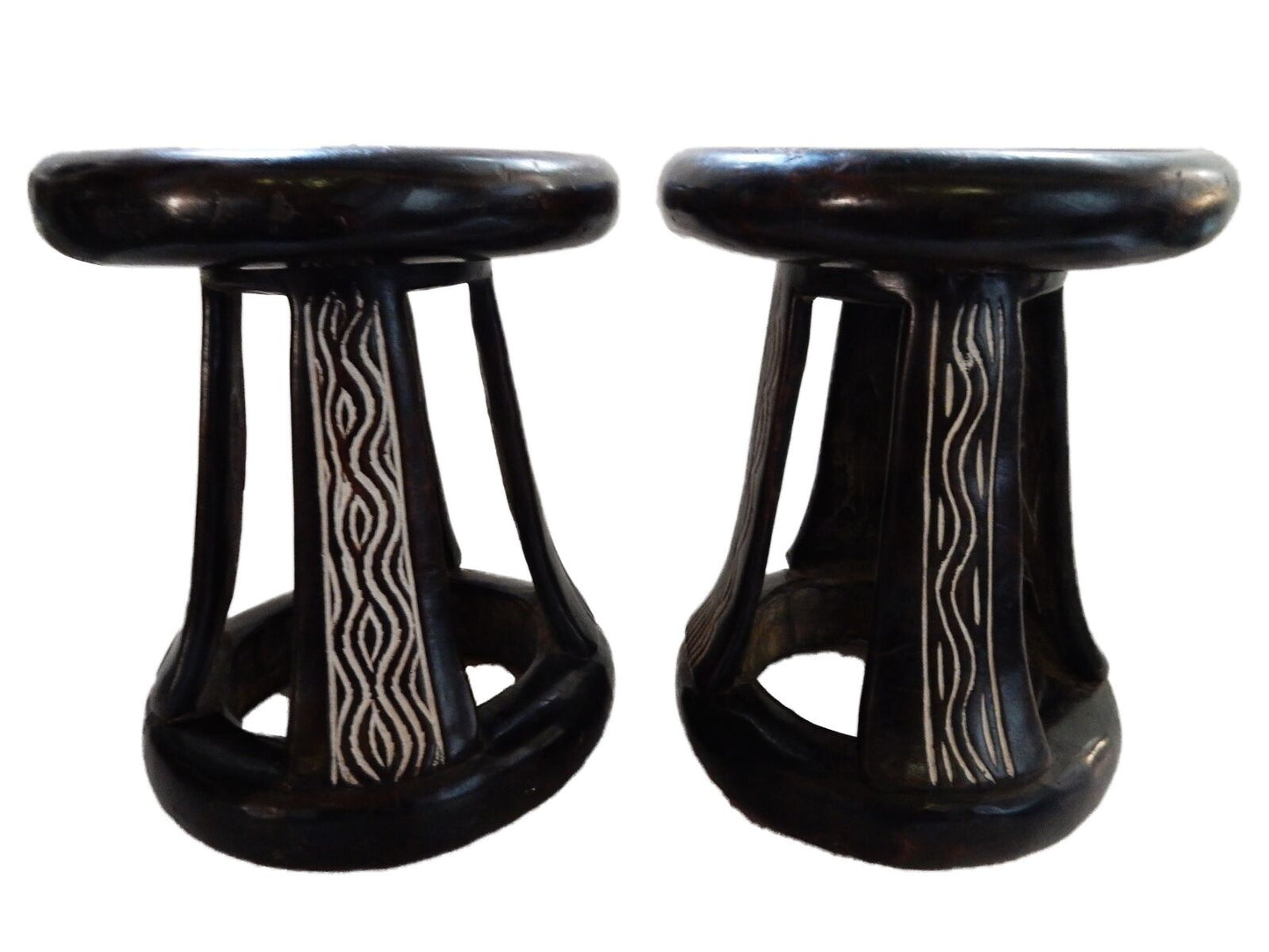 #ABSP11 African Bamelike stools Cameroon  Pair 11" h by 8" D