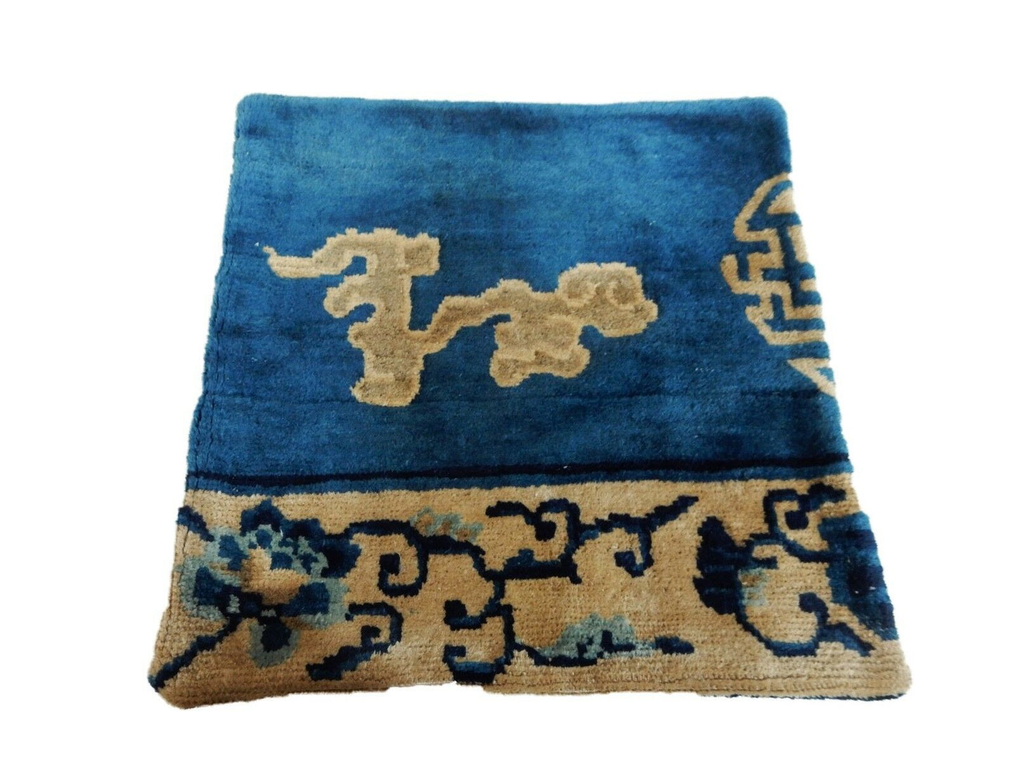 #pm54  Lg Antique Carpet Accent Dragon Pillow 22" by 22"