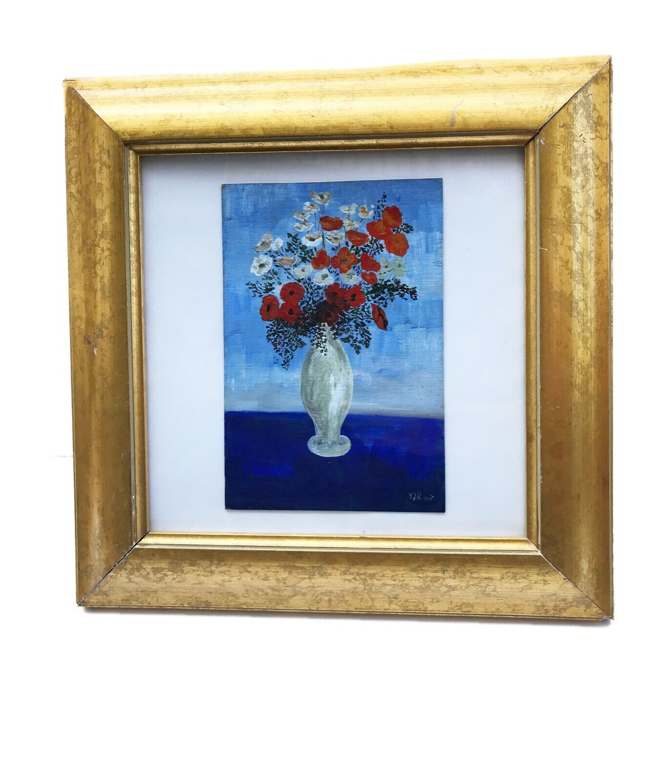 #163 Acrylic Still Life  on Paper Framed  12.75" by 12.75" By YJR