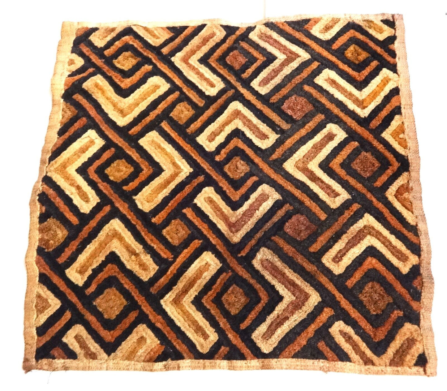 #2041 Superb African Kuba Kasai Velvet Raffia Textile Zaire 26" by 26"