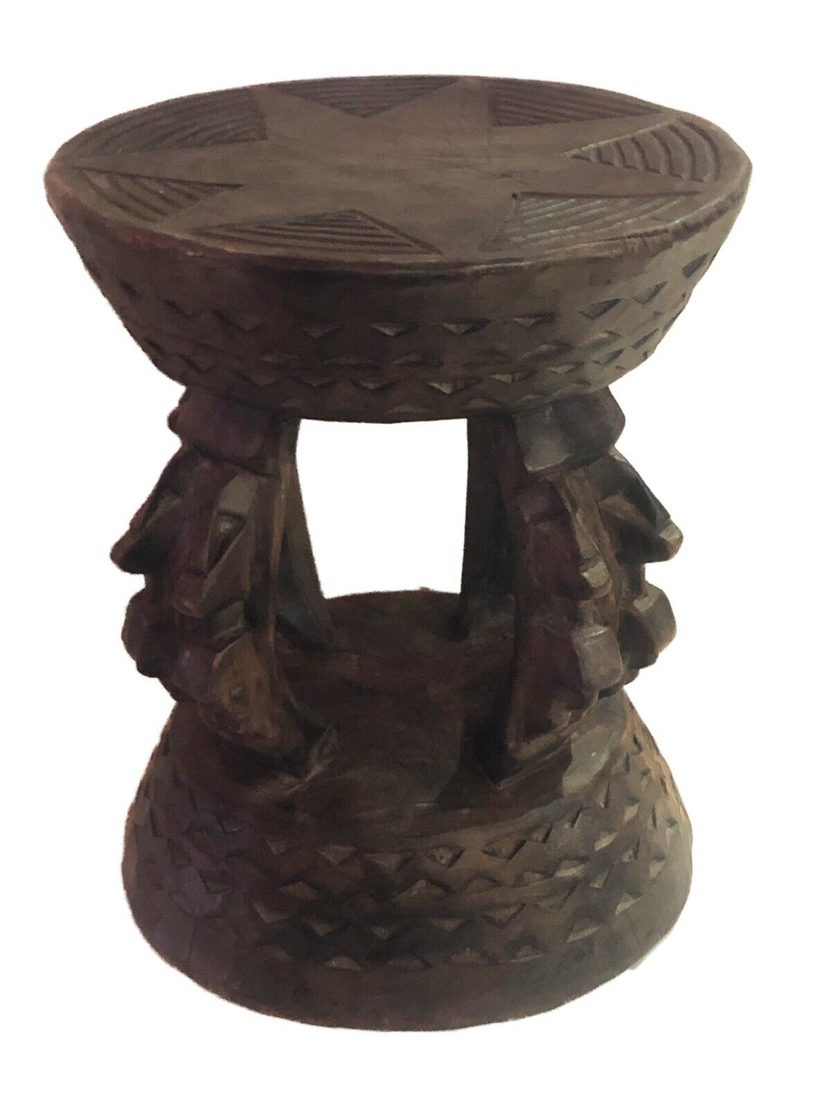 #650 African Dogon  Carved Wood Milk Stool Mali 11" H by 9" D