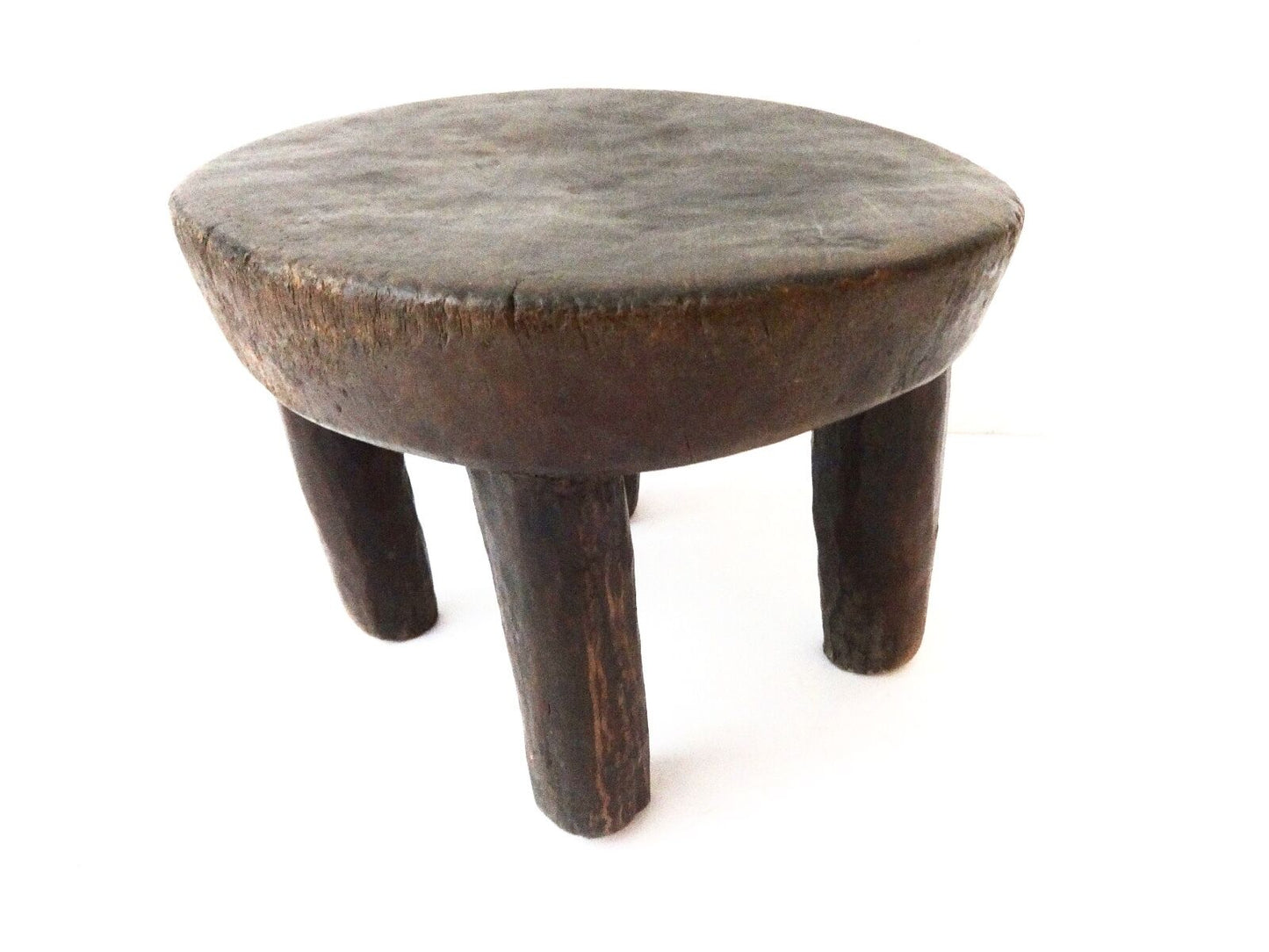 #1658 African Old Carved Wood Milk Stool Hehe Gogo People Tanzania 7.5" H by 10" D