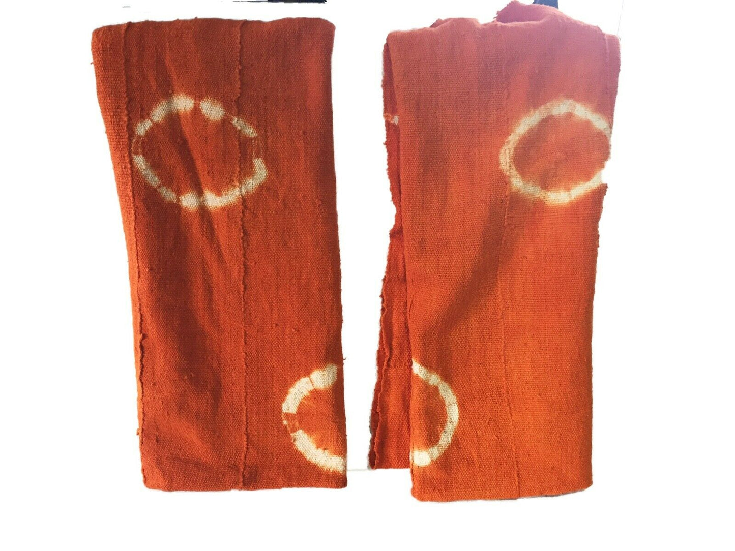 African Bogolan Textile Mud Cloth Orange & White 44" by 60" Set of two # 1937