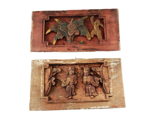 #568 Antique Chinese Wall hanging Plaques /Panels. S/2