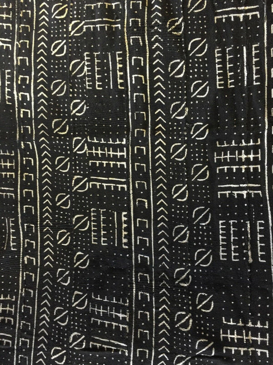 #1838 Vintage African Mali Black and White Mud Cloth Textile / Pair  61" by 46" Pair