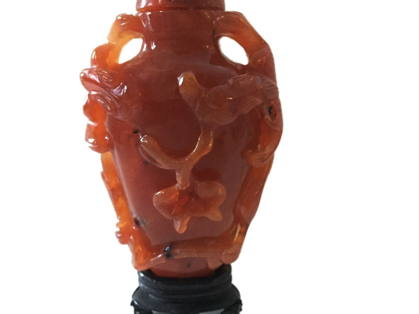 #671 Chinese Old Carved Carnelian Agate Urn / Snuff  Bottle 4.25' H